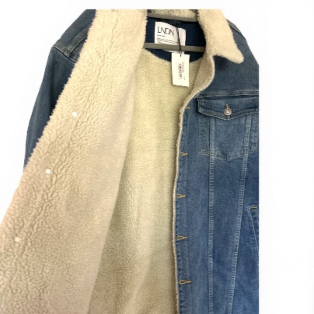 LNDN Denim Sherpa Lined Denim Trench Coat Style Jean Jacket - Size Medium (NWT) - Picture 3 of 6